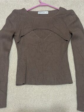 Petal & Pup Taupe Ribbed Knit Off-Shoulder Top